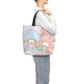 【ALLGOOD】Sanrio Little Twin Stars Ladies Fashion Printed Canvas Tote Bag With Zipper Casual Shopper Bags For Women Shoulder Bag. 