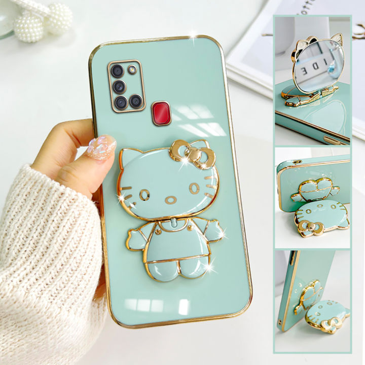 TA%20for%20Samsung%20A21S%20Back%20Cover%20Hello%20Kitty%20Mirror%20Folding%20Bracket%20Luxury%206D%20Plating%20Case%20Soft%20Silicone%20Square%20Phone%20Case%20for%20Girls%20-%20Image%202