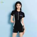 Women Swimsuit Zip Front Snorkeling Suit Short Sleeve Swimming Suit Bodysuit S. 