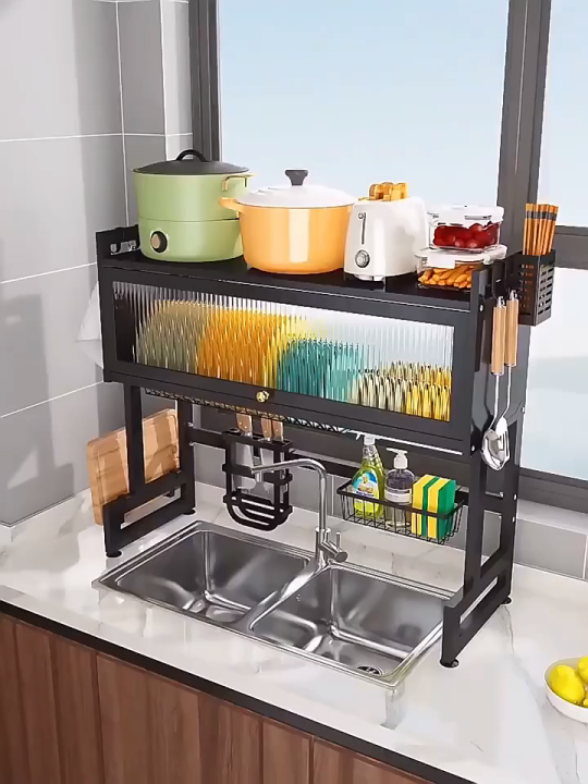 85cm Sink Rack Dish Drainer with Dust Proof Cabinet Door ...