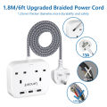 LENCENT Mini Extension Lead with 3 USB Port, 2 Way Outlets Power Strip with 3 USB Slots, Multi Plug Power Extension with 1.8M Braided Extension cord for Home Office Travel (13A 3250W). 