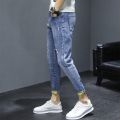 Summer Thin Jeans Men's Fashion Ripped Slim Fit Cropped Skinny Pants Men's Korean Stretch Casual Long Pants. 