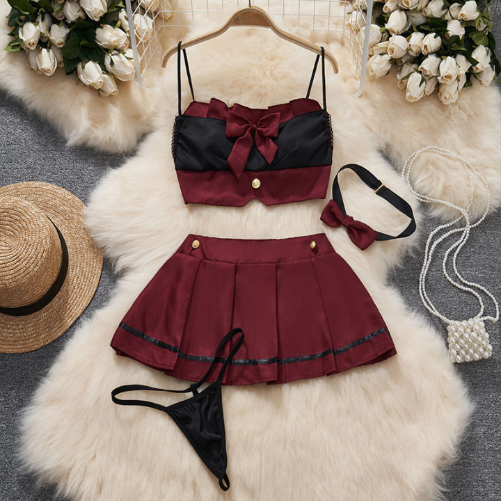 Bow%20Sleeveless%20Camisole%20Crop%20Top%20Lingerie%202-piece%20Set%20Pleated%20Skirt%20Short%20Red%20Hotsweet%20Cosplay%20Suits%20Women%20Clothing%20Y2K%20New%20-%20Image%207