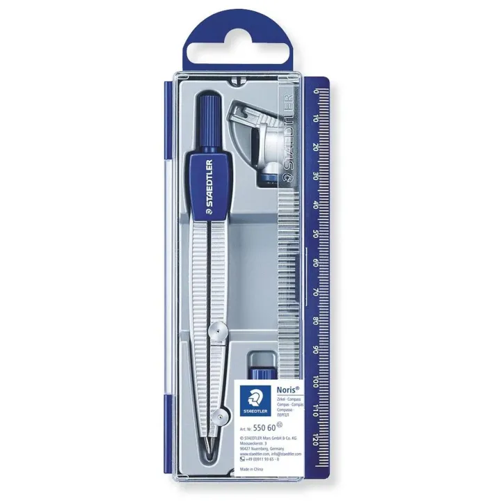 STAEDTLER® Noris 550 60 School Compass Universal Adapter, Lead box In Case With Ruler