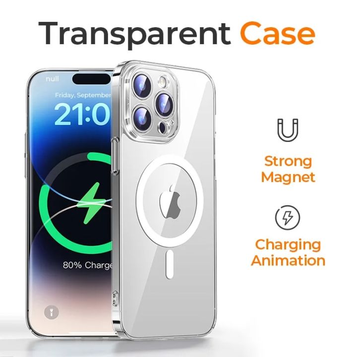 Ineverlefte Magnetic Case For iPhone 15 14 13 Pro Max Diamond TranHot Selling sparent Cover PC Case Wireless Charger Magnet Back Cover