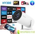 HY300 Auto Keystone Correction Portable Projector, 4K/ 200 ANSI Smart Projector with 2.4/5G WiFi, BT 5.0, 130 Inch Screen, 180 Degree Flip, Round Design, Home Video Projector. 