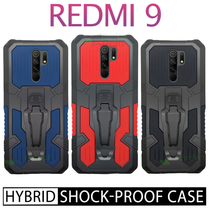 Shopila Hybrid iCrystal Redmi 9 Black Super Protective iCrystal Shockproof Back Cover Rubber + Plastic Anti Shock Case with Holder and Stand for iCrystal Redmi 9 Black