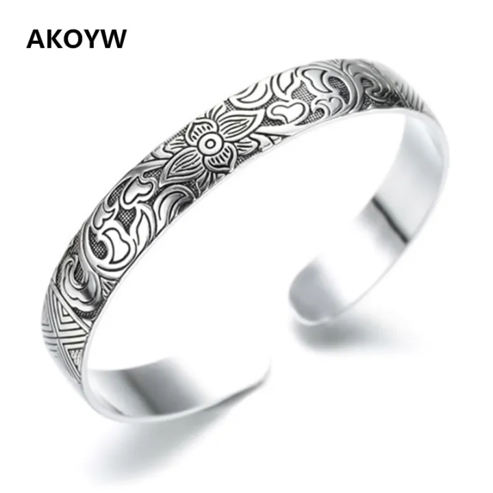 NEHZY925%20sterling%20silver%20Jewelry%20Lotus%20retro%20silver%20leaf%20black%20bracelet%20Men%20Women%20New%20jewelry%20fashion%20retro%20high-quality%20Bangles%20-%20Image%205