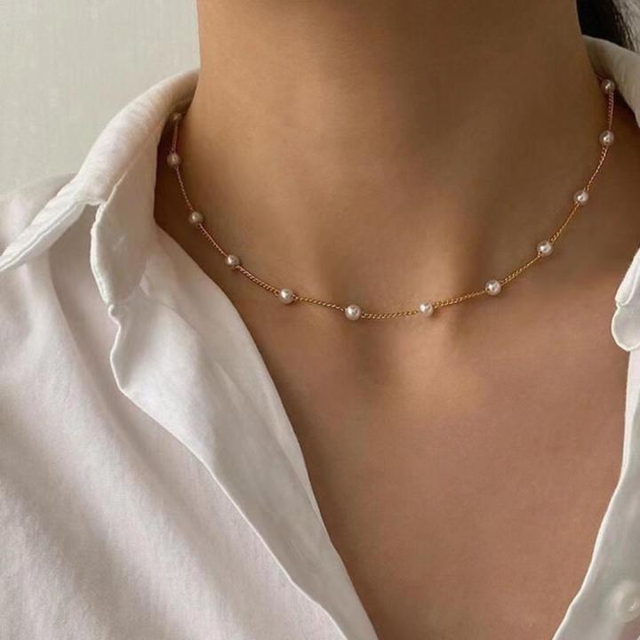New Pearl Necklace Fashion Collarbone Chain Ins Simple Wind Women Necklace For Girl