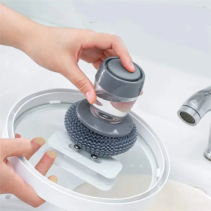Automatic Liquid Tank Kitchen Utensils Sink Cleaning Brush Scrubber, Dish Bowl Washing Brush with Soap Dispenser Handle Sponge with Wok Brush Kitchen Pot Cleaner