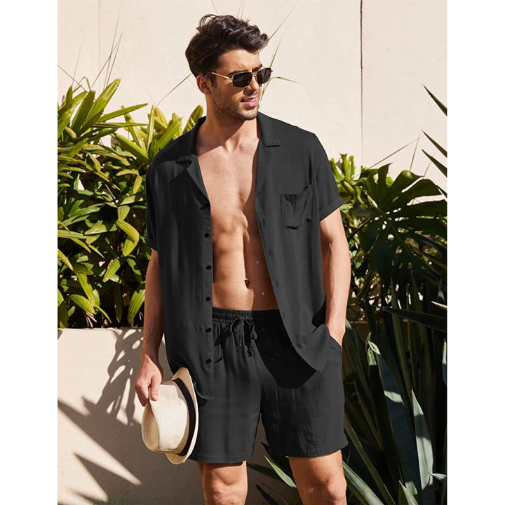 Men%20Linen%20Shirt%20Shorts%20Set%20Summer%20Loose%20Casual%20Short%20Sleeve%20Lapel%20Cardigan%20Tops%20Shorts%20Suit%20-%20Image%204