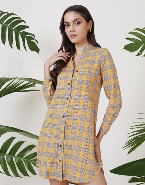 Spring & Summer Checked Button Down Shirt Dress