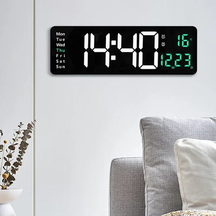 Large Digital Wall Clock Temp Date Week Display Remote Control Power ...