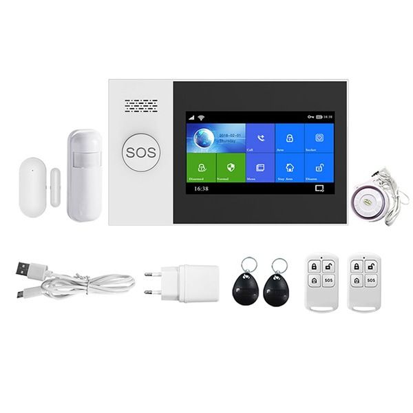 PGST PG107 Tuya Alarm System 4.3 inch Screen WIFI GSM GPRS Burglar Home Security With PIR Motion Sensor Fire Smoke Detector