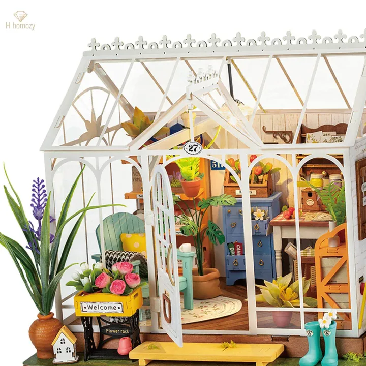 Wood%20Miniature%20Dollhouse%20with%20Decorative%20Plants%20and%20Ornaments%20Doll%20House%20Kits%20Girls%20Kids%20-%20Image%203
