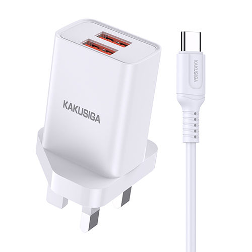 KAKUSIGA Dual Port 2.4A USB Fast Charger Set with Type-C Cable (1M Cable Included) Android Charger