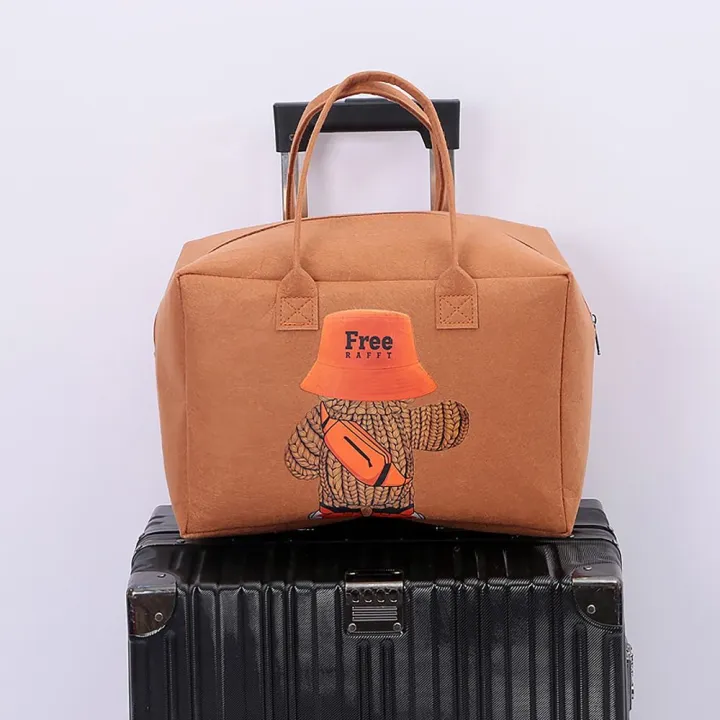【ALLGOOD】O—S STORE Cartoon Printed Felt Travel Bag Large Capacity Portable Luggage Lunch Handbag Portable Tote Bag Student