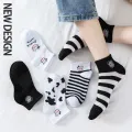 5 Pairs Cute Bear Women Casual Socks Cotton Solid Color Ankle Socks Summer Autumn Casual Lady Girl Short. 