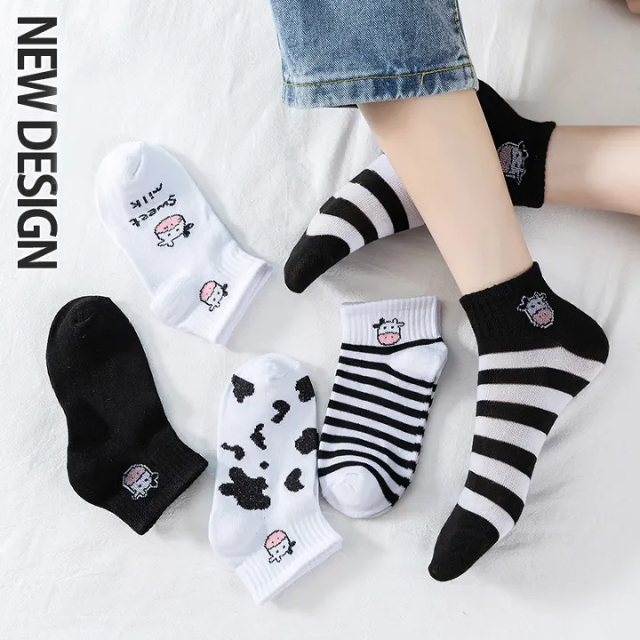 5 Pairs Cute Bear Women Casual Socks Cotton Solid Color Ankle Socks Summer Autumn Casual Lady Girl Short