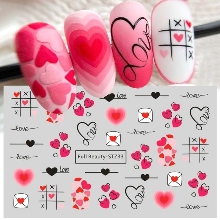 Valentine Nail Stickers Love Heart Decoration Cartoon Designs Water