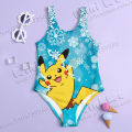 MINISO Girl Summer One-Piece Swimsuit Fashion Cartoon Cute Pokemon Pikachu Series Print Women Swimwear Sleeveless Swim Clothing. 