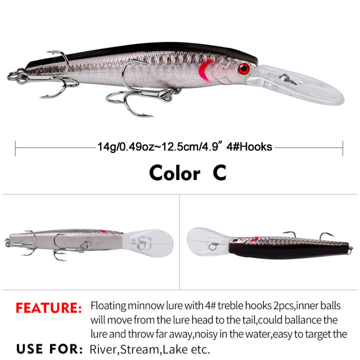 【ETOP】Sunlure 5 Topwater Minnow Lures 12.5cm-14g Floating Fishing Lures Noisy Hard Baits Artificial Wobblers Crankbaits Pesca Isca