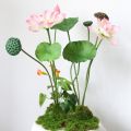 Flower Arrangement PU Artificial Lotus Romantic Lifelike Simulation Lotus Leaf Long Stem Handmade Fake Lotus Branch Garden. 