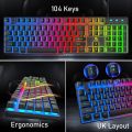 Wired Gaming Rainbow Backlit Keyboard Mouse Headset Mouse Pad Combo for PC,Laptop. 