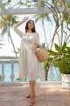 Kayla Linen Midi Dress (Relaxed Fit)-Ivory. 