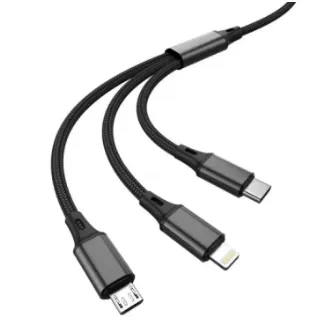 ASPOR AC-23 3 in 1 Charger Cable Aluminum Alloy 3A Micro USB / Type-C / Lightning Fast Charging Cable - 1 Meter