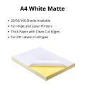 A4 Blank White Sticker Paper Self Adhesive 20/50/100 sheets/pcs - Matte for DIY Shipping and Label Printing. 