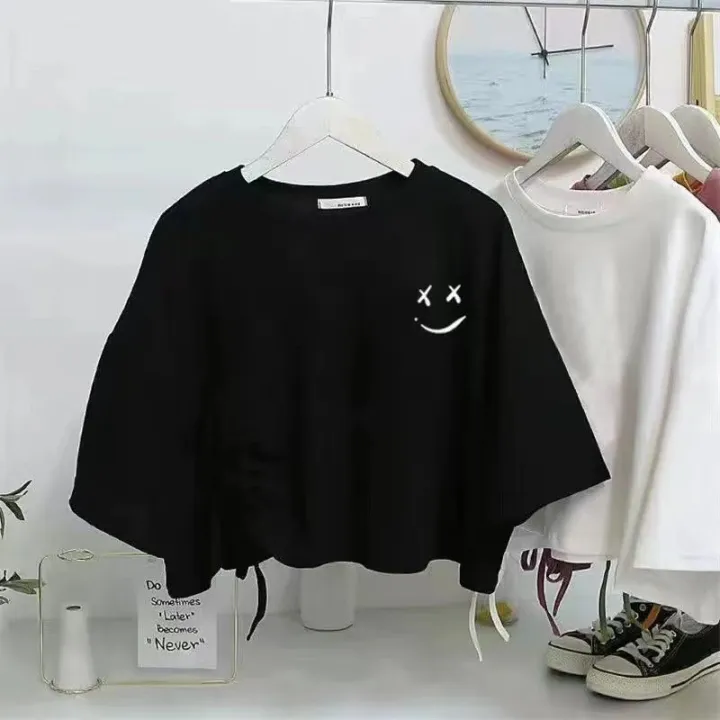 Black%20Niche%20Design%20Irregular%20Drawstring%20Short%20SleeveTT-shirt%20Women's%20Summer%20New%20Korean%20Style%20Loose%20Crop%20Top%20Fashion%20-%20Image%204