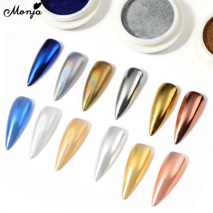 Monja Metallic Chrome Magic Mirror Powder Laser Nail Art Glitter Dust Metal Effect Nail Glitter DIY Nail Art Docoration