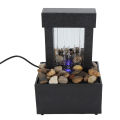 Indoor Tabletop Water Fountain Mirrored USB LED Waterfall Fountain 2 Hours Auto Power Off with Stone for Office. 