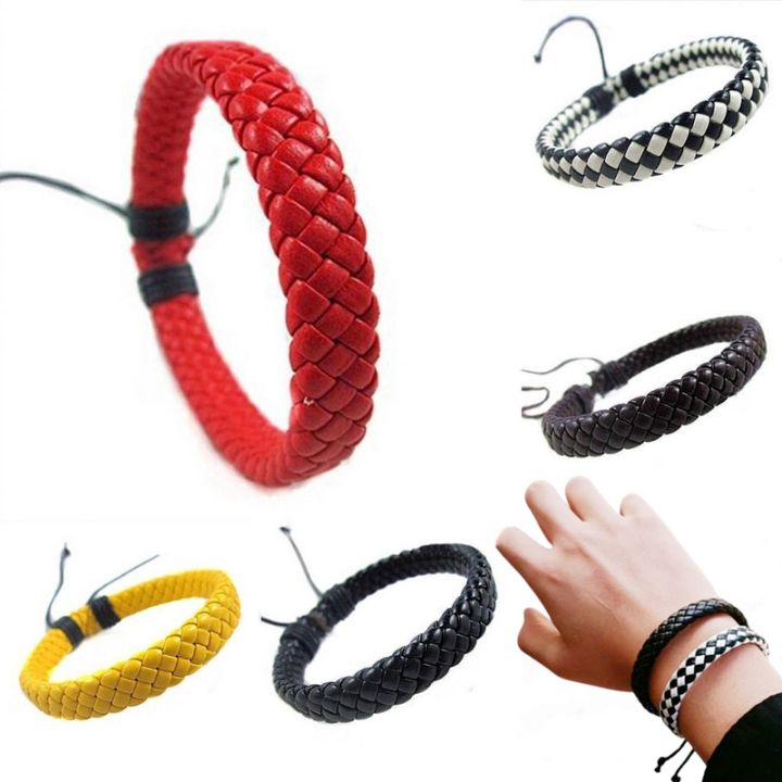 Punk Braided Leather Bracelet Black Adjustable Bangle Cuff Rope For Fashion Jewelry