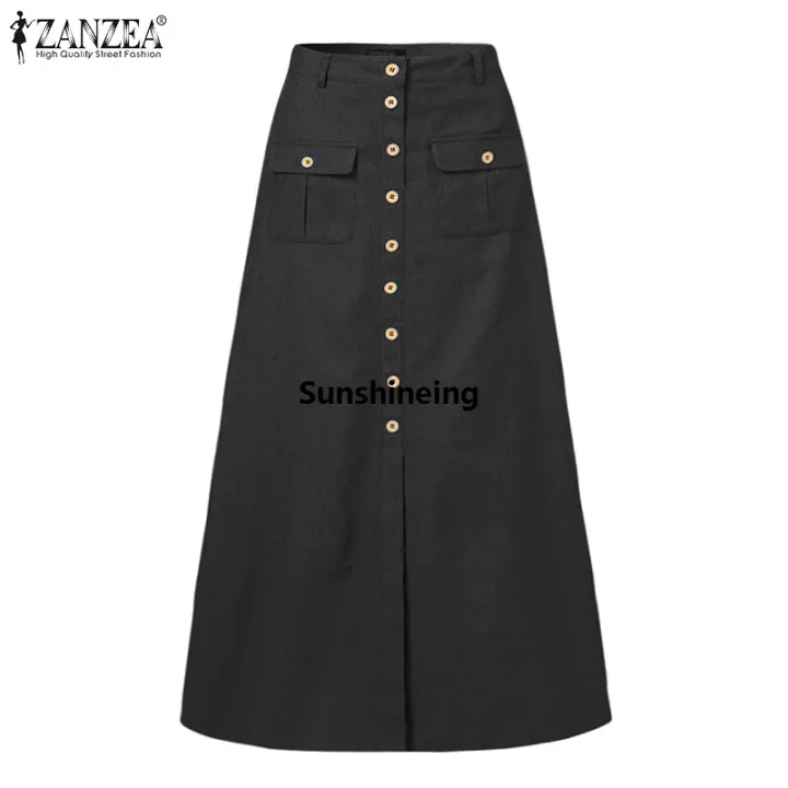 Beach%20Skirt%20Pure%20Flared%20Line%20Button%20Party%20Sand%20Women's%20A%20ZANZEA%20Swing%20Maxi%20Pleated%20Skirt%20-%20Image%208