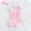 Muses Mall Sling Ruffle Hem Bra Swimming Trunks Set Shell Shape Bikini Set with Ruffle Hem High Waist Drawstring Quick Drying Swimsuit for Women 2pcs/set. 