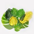 Artificial Turtle Leaves Green Gold Tropical Palm Leaves Monstera Leaves for Jungle Birthday Hawaiian Party Decorations. 