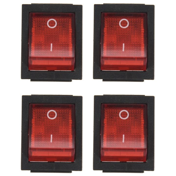 4X Red Light 4 Pin DPST ON/OFF Snap in Rocker Switch 15A/250V 20A/125V AC 28X22mm