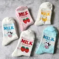 Pile Heap Milk Women Pink Socks Cotton Cartoon Fruit Print Cute Socks Harajuku Cow Strawberry Banana Meias 39. 