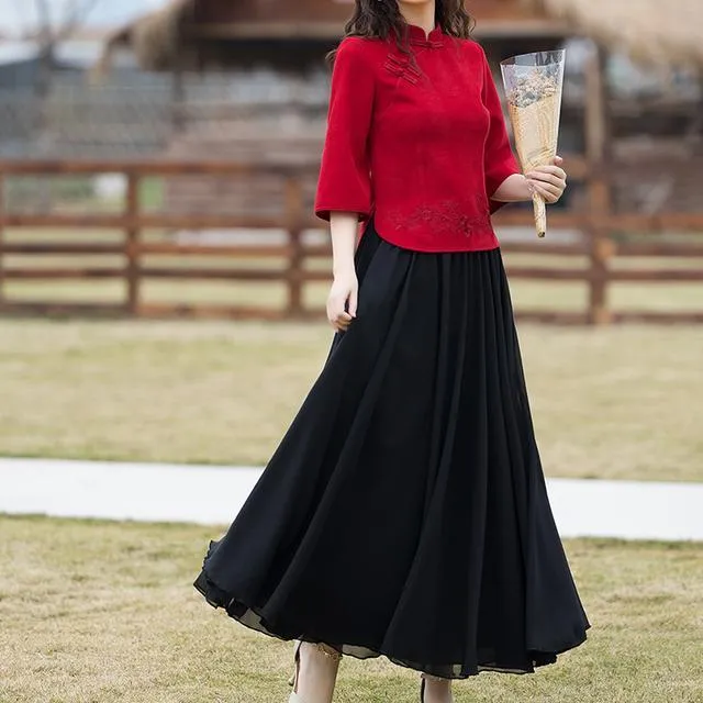 Spring%20and%20Summer%20Style%20Retro%20Hanfu%20Improved%20Cheongsam%20Chinese%20Button%20Knots%20Top%20New%20Republic%20of%20China%20Style%20Women's%20Clothes%20Tang%20Suit%20Outfit%20-%20Image%205