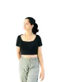 Nessie Black Ribbed Knit Square Neck Short Sleeve Crop Top. 