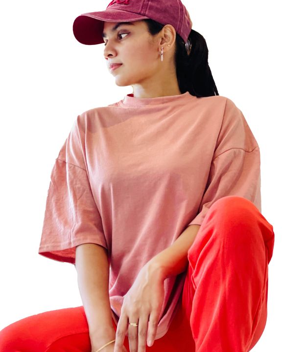 Drop Shoulder Oversized Pink Color T Shirt | GM176