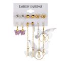 6Pair Set New Butterfly Earrings Asymmetric Acrylic Pearl Butterfly Earing Set. 