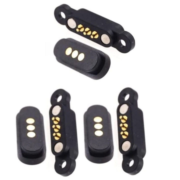 LKPCIGCXM 3 Pairs Spring Loaded Magnetic Pogo Pin Connector 3 Positions Magnets Pitch 2.3MM 3P Through Holes Male Female Probe