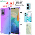 BLKNAIM (4-in-1) For VIVO T1 5G Case Anti-fall Color Mobile Phone case + Full Screen Tempered Glass Film + Carbon Fiber Back Film + Lens Film. 