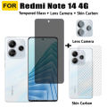 Redmi Note 14 4G Anti-Spy Tempered Glass for Redmi Note 13 4G 5G Note 13 Pro Privacy Screen Protector 3 in 1 Carbon Fiber Film and Camera Protector. 