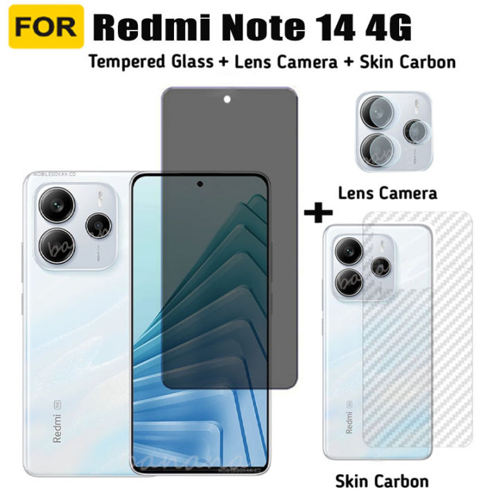 Redmi Note 14 4G Anti-Spy Tempered Glass for Redmi Note 13 4G 5G Note 13 Pro Privacy Screen Protector 3 in 1 Carbon Fiber Film and Camera Protector