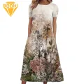 Women Long Dress Floral Print A-line Midi Dress with Pockets for Women Plus Size Summer Dress with Soft Fabric Breathable Design Stylish O Neck Short Sleeves Lady Midi Dress for Fashionistas Floral. 