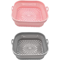 2Piece Air Fryer Silicone Liners Square Reusable Air Fryer Liners Foldable Pink and Grey. 